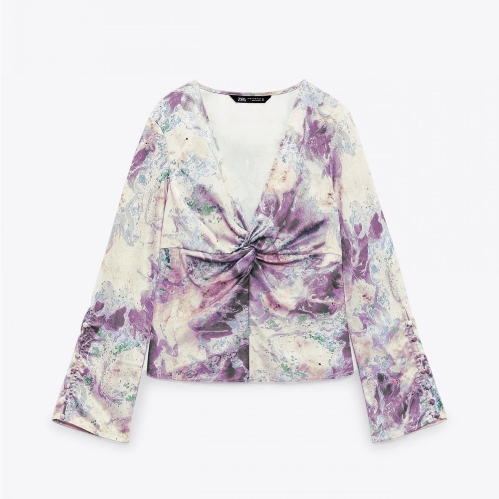 ZARA Woman blouse| SATIN TOP WITH PRINT Multicoloured